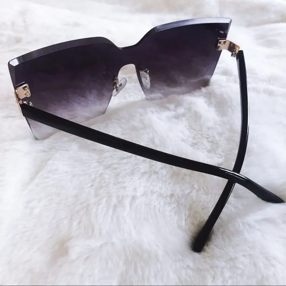 Dana Black Rimless Oversized Cat Eye Sunglasses - Picture 6 of 8
